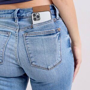 Judy Blue Women's Mid-Rise Vintage Wash Slim Fit Jeans with Cell Phone Pocket
